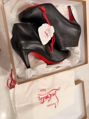 Christian Louboutin Bella Black Leather Ankle Booties with Red Soles